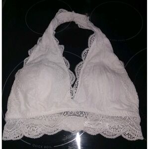 Zenana Sz M Lace Halter Bralette Soft Fully Lined Bra Pads Hook Closure‎